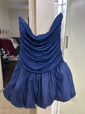 TCEC Navy Blue Ruched Cowl Neck Dress